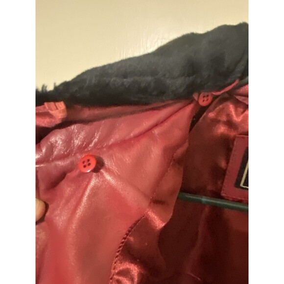 Saguaro Vintage Vibrant Red Leather Jacket Removable Faux Fur Collar Women Large - Picture 6 of 10